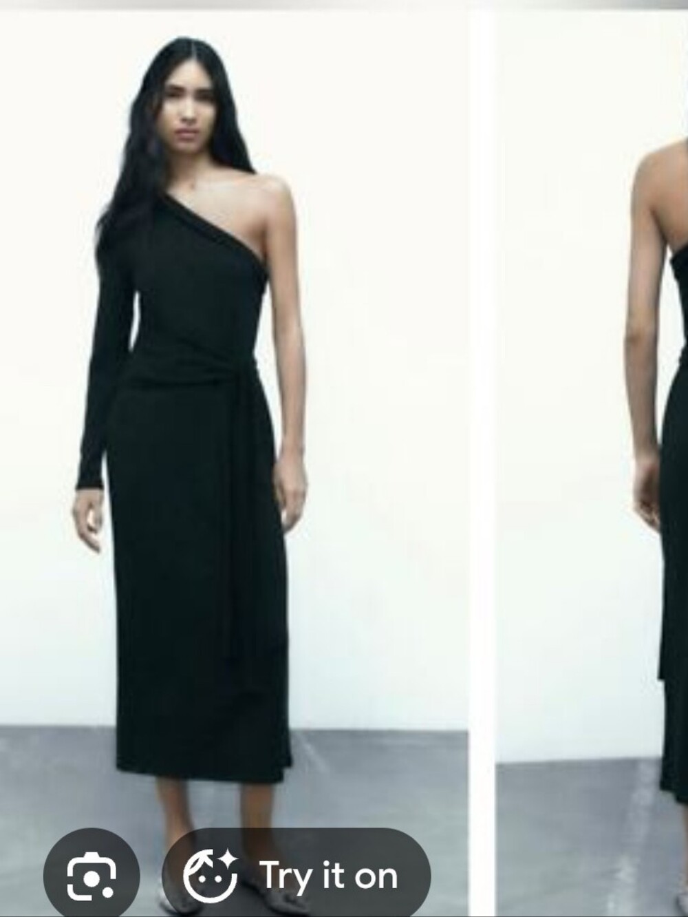 ZARA Dark Grey One Shoulder Long Sleeve Midi Dress - Women's Size Small